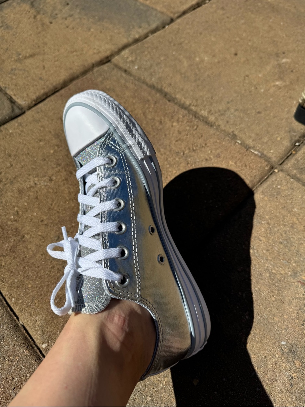 Converse Silver Glitter Low-Top Sneakers with White Laces - Picture 2 of 12